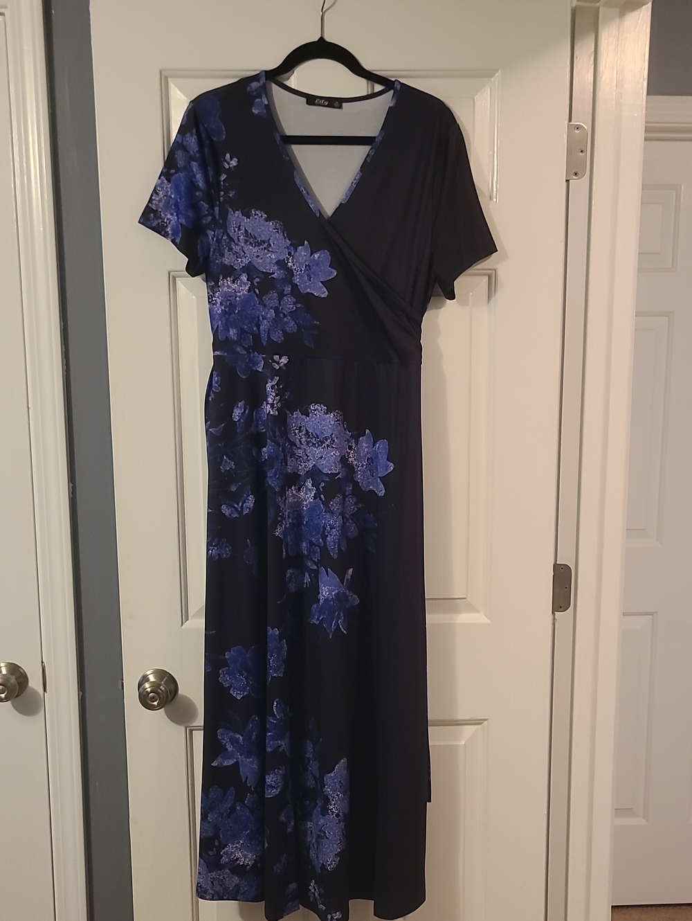 Lily By Firmiana Purple & Black Floral Faux Wrap Maxi Dress